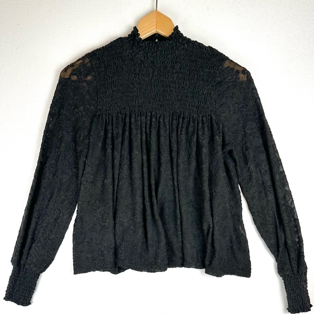 Deletta Lace Mock Neck Mesh Blouse Whimsigoth
